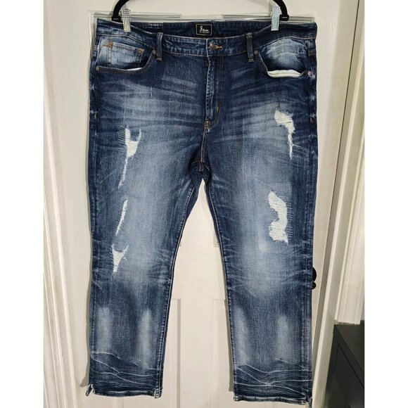 Rock Revival Remix Mens Blue Distressed Denim Straight Jeans Side Slit Hem Sz 40 - Picture 6 of 11